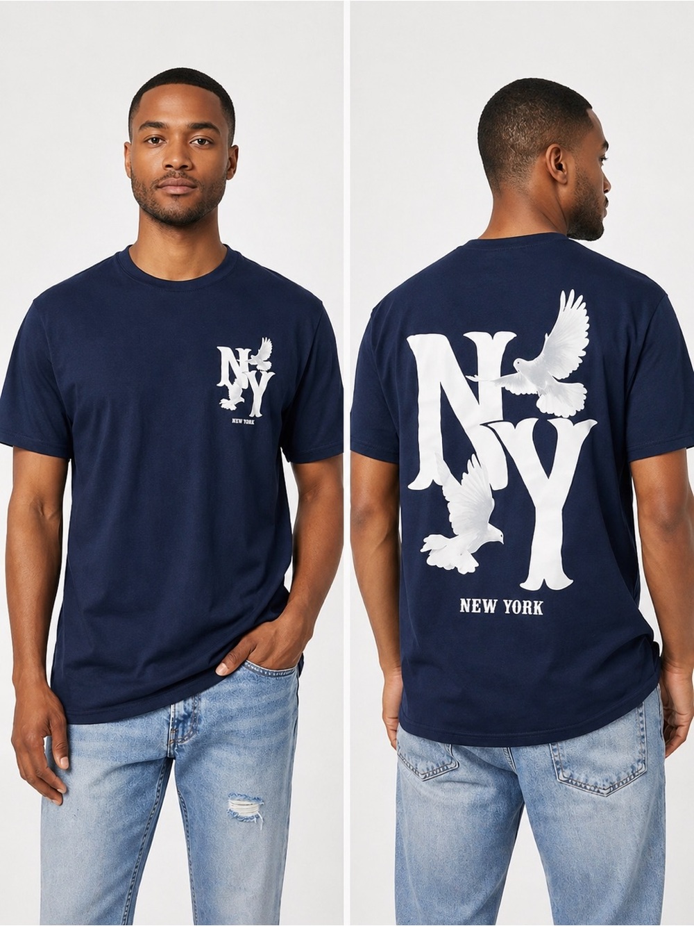 Fashion Nova New York NY Graphic T Shirt Navy Mens Medium